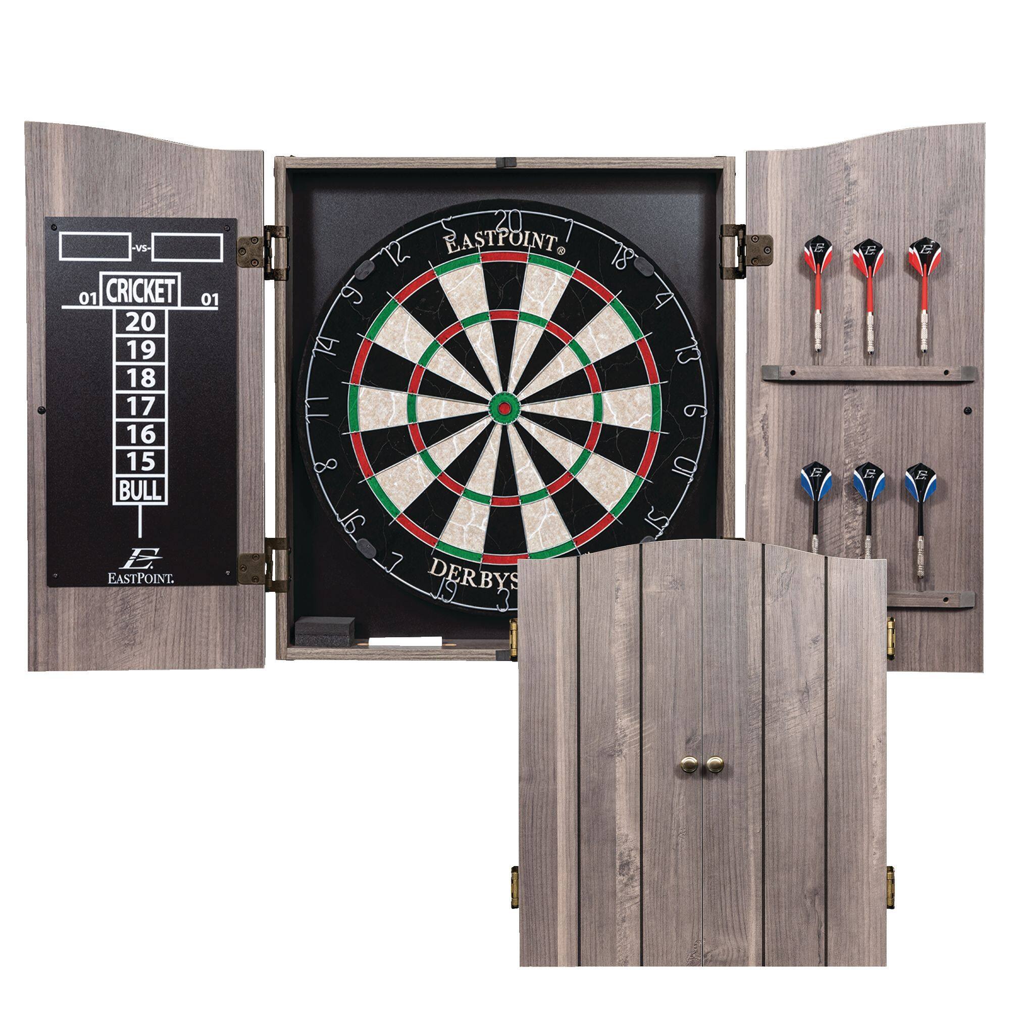 EastPoint Derbyshire Sisal Bristle Dartboard & Cabinet Set w/ 6