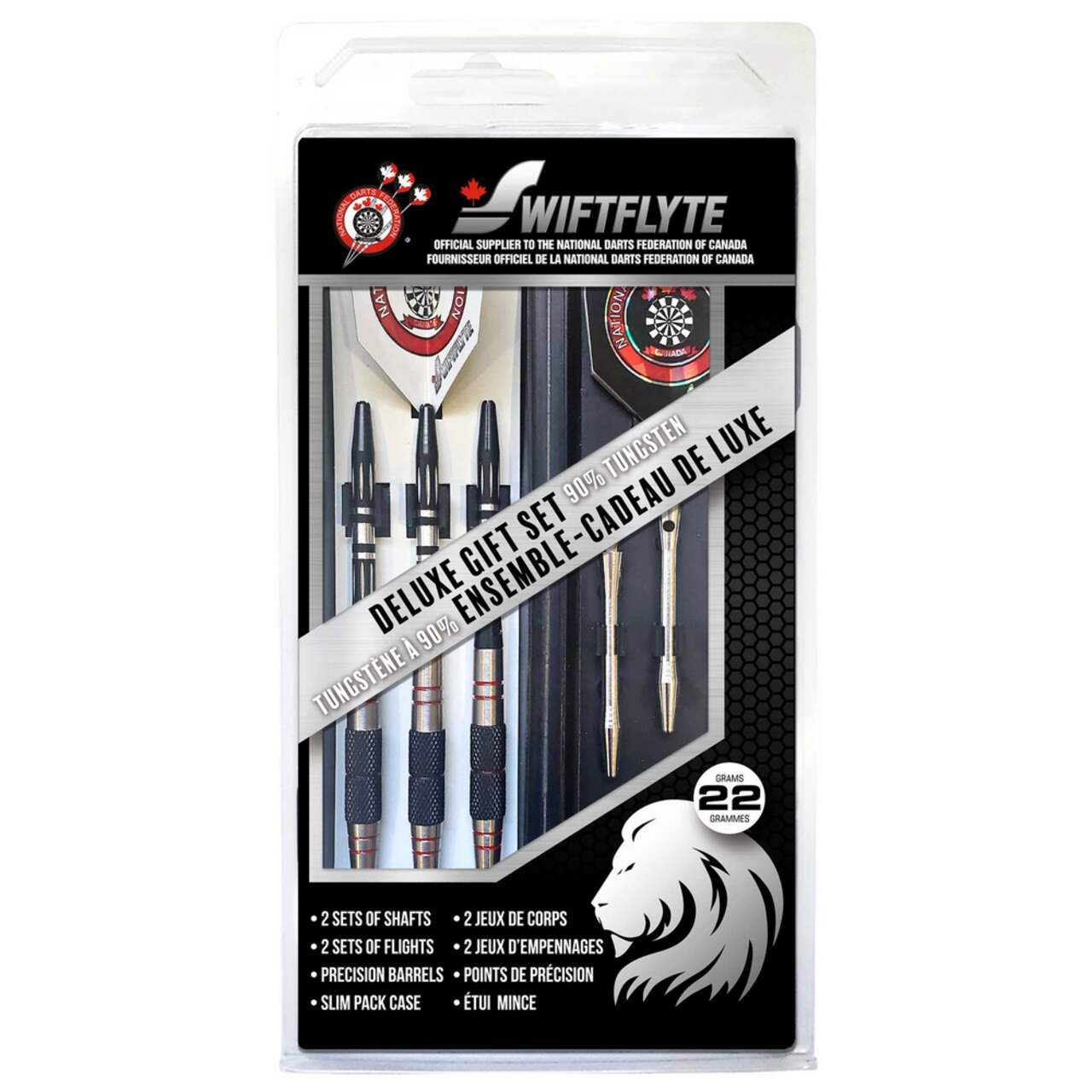 Swiftflyte NDFC Stealth Black Brass Darts Set w/ Steel Tips, Nylon