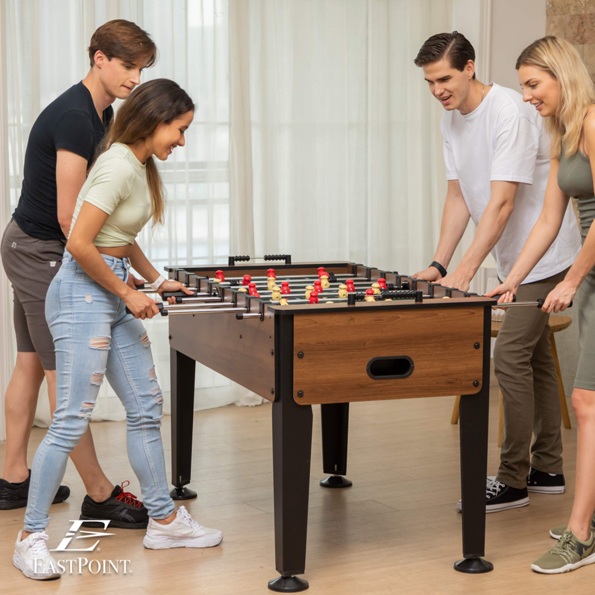EastPoint Newcastle Foosball Soccer Game Table w/ 2 Balls, Wood Finish