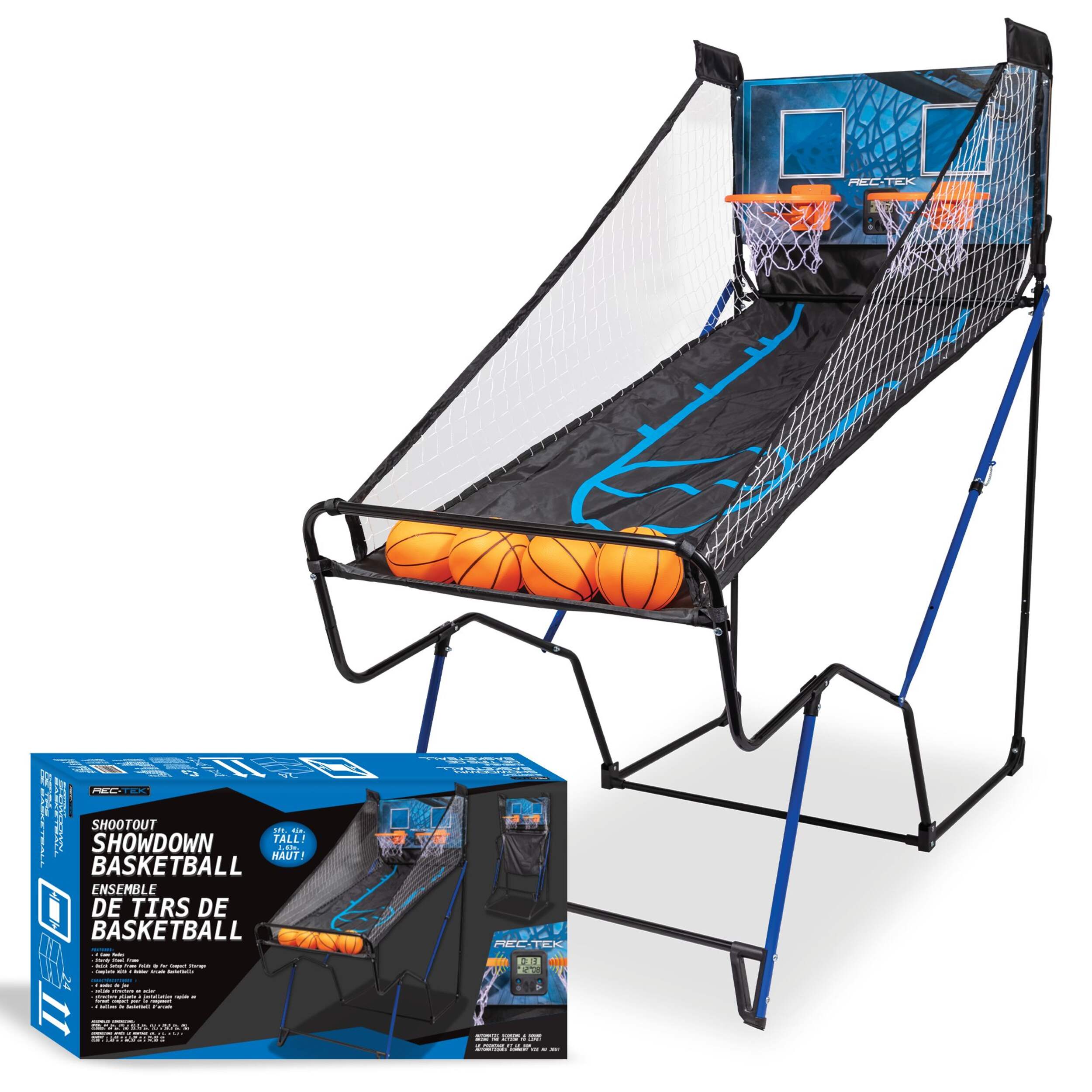 Rec-Tek Basketball Shootout Arcade Challenge Game w/ 4 Balls & Electronic Scoreboard Front_Three_Fourths_Angled_Left