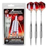 Swiftflyte Rocket Tungsten-Look Darts Set w/ Steel Tips, Case, Extra Flights & Shafts, 23-g Front_Flat