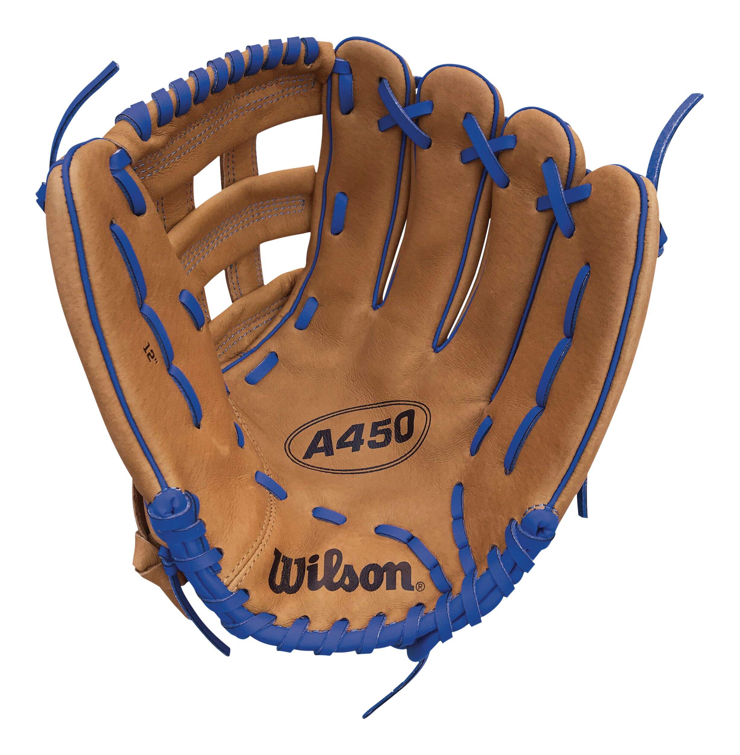 Wilson A450 Baseball Glove, Regular, Blue/Tan, 12-in Front_Flat