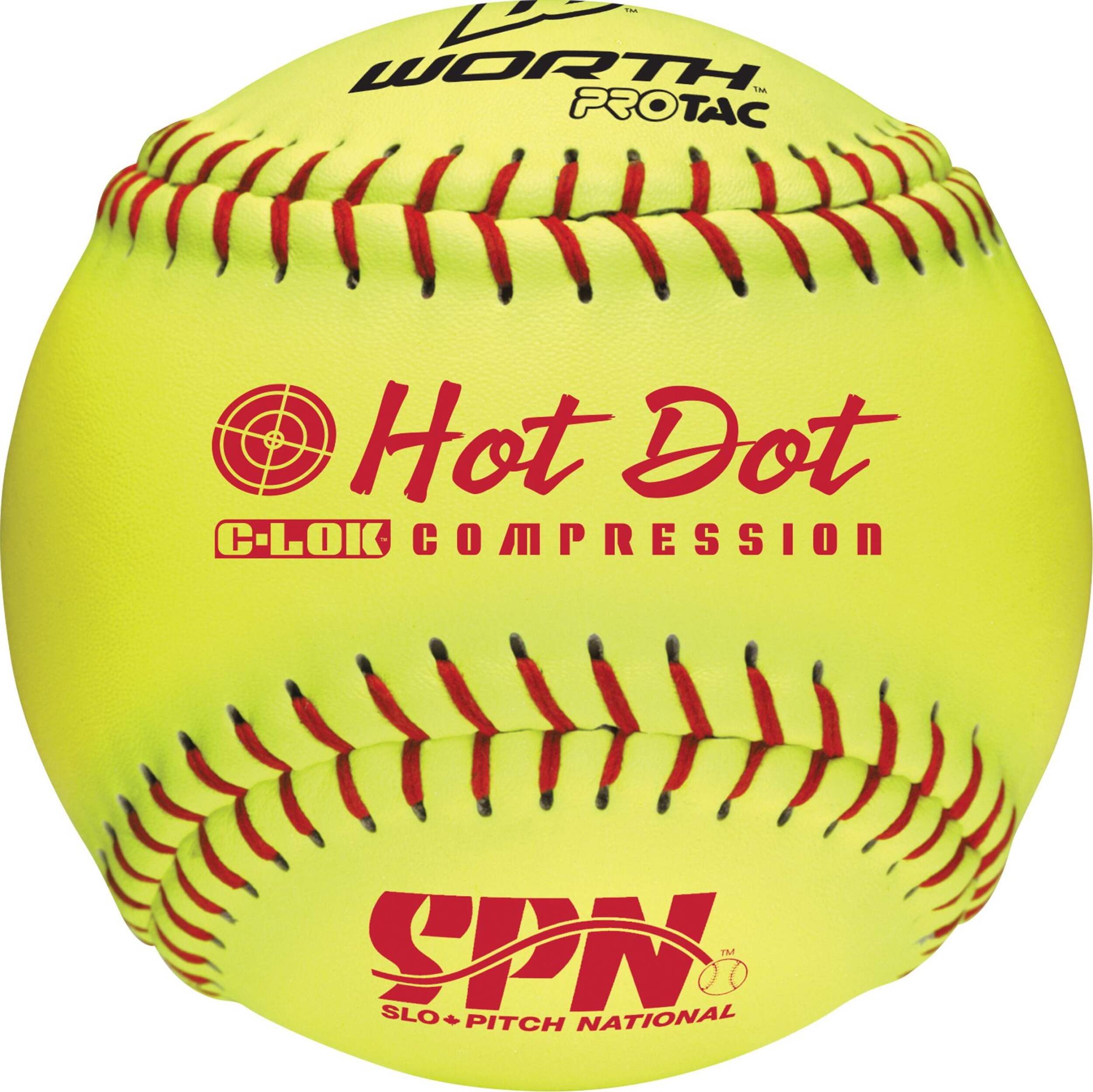Worth Hot Dot SPN Softball, Yellow, 12-in Front_Flat