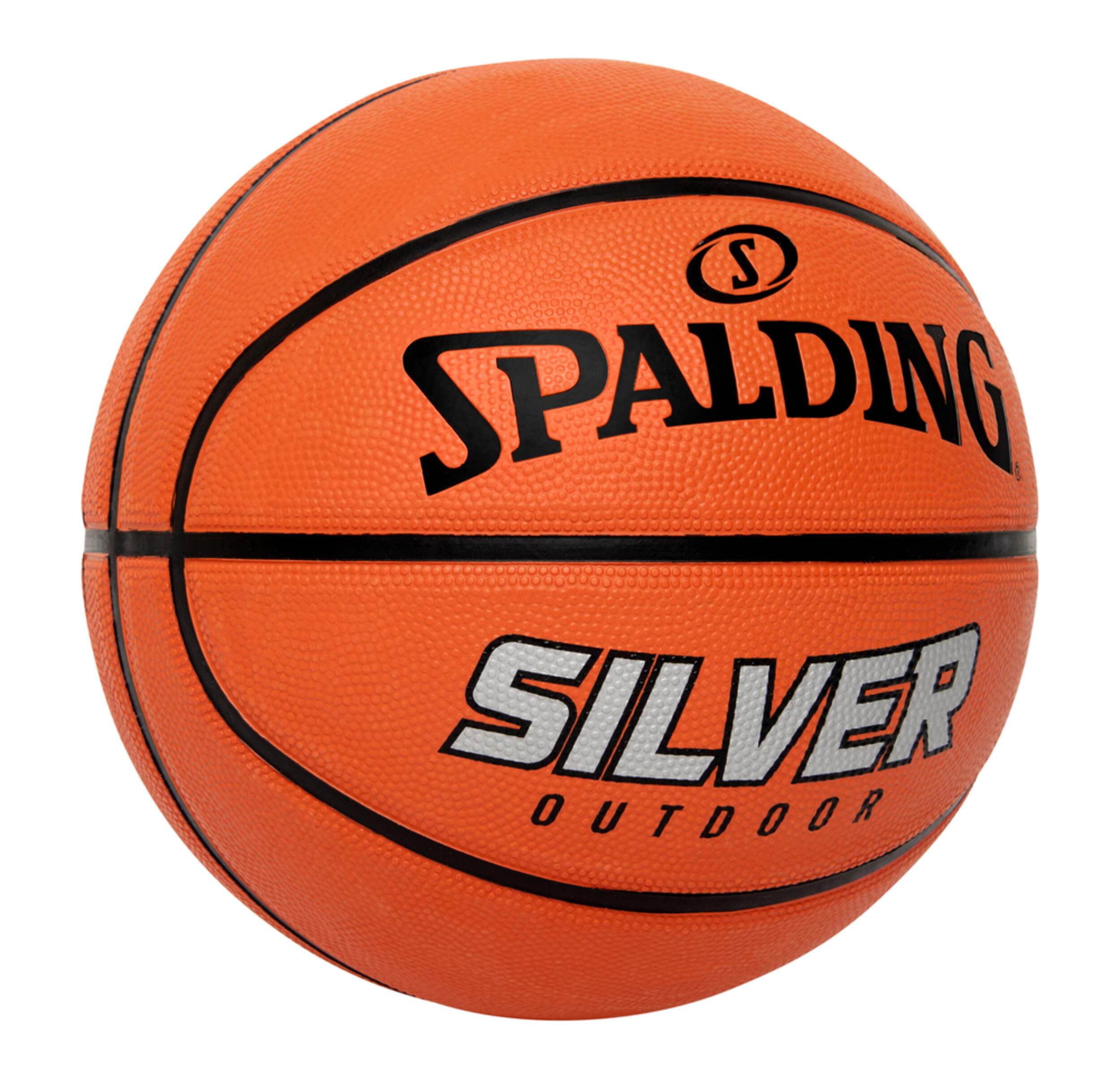 Spalding Silver Outdoor Rubber Basketball, Official Size 7 (29.5-in), Orange Front_Three_Fourths_Angled_Right