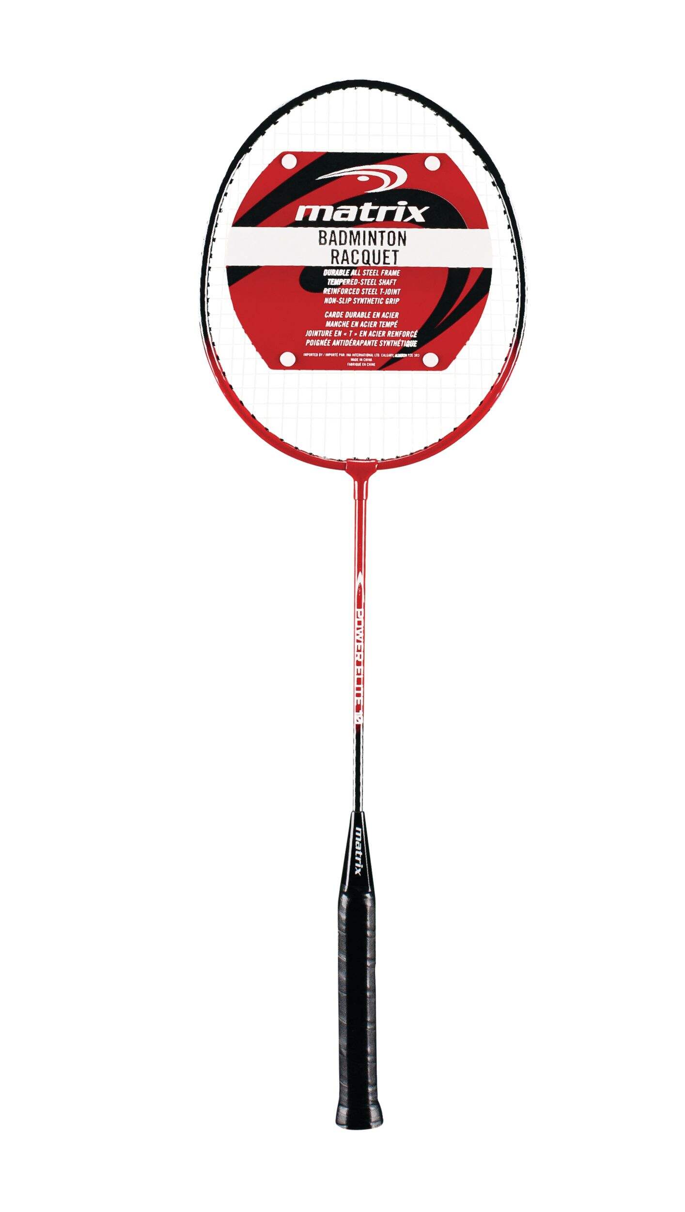 Matrix Power Elite 10 Lightweight Steel Badminton Racquet, Red/Black, 26-in Front_Flat