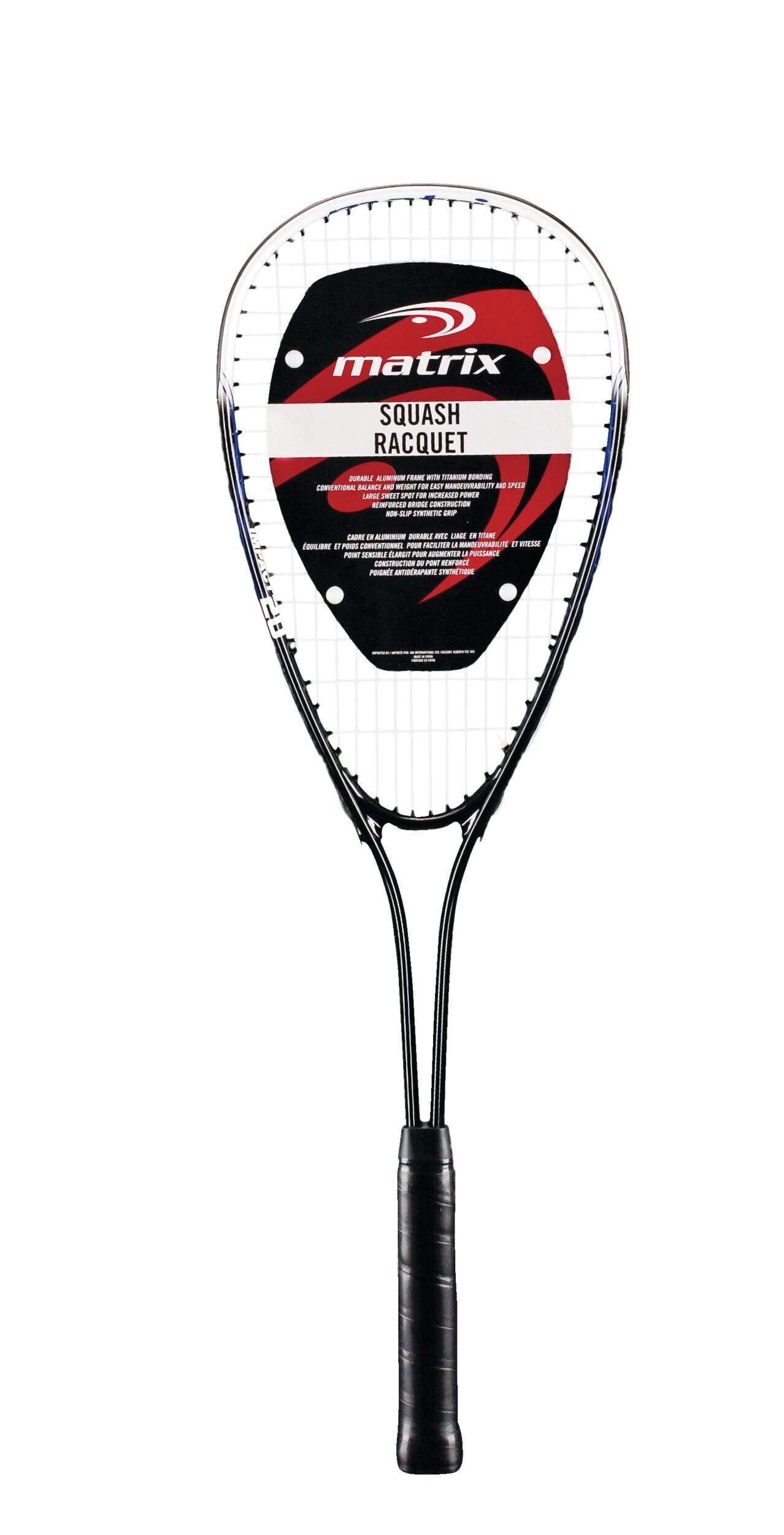 Matrix Impact 20 Aluminum Squash Racquet/Racket w/ Soft Grip, Black/Grey, 26-in Front_Flat