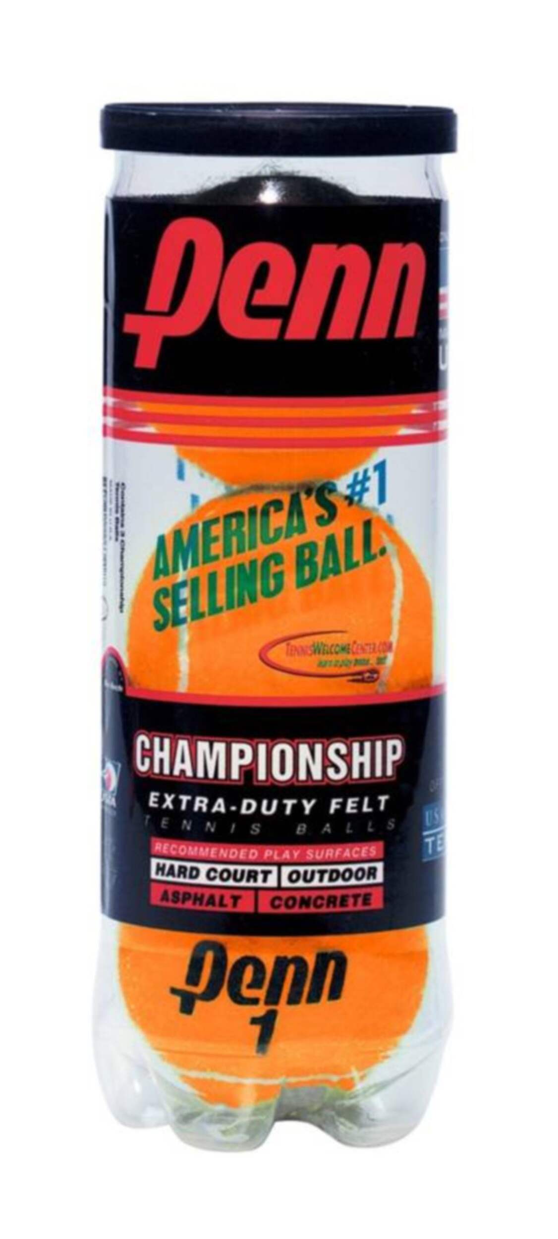 Penn Championship Extra-Duty Outdoor Hard Court Tennis Balls, Orange, 3-pk Front_Flat