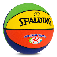 Ballon de basketball en composite Spalding Rookie Gear, jeunes, intérieur/extérieur, multicolore, taille 5 (27-1/2 po) Front_Three_Fourths_Angled_Right