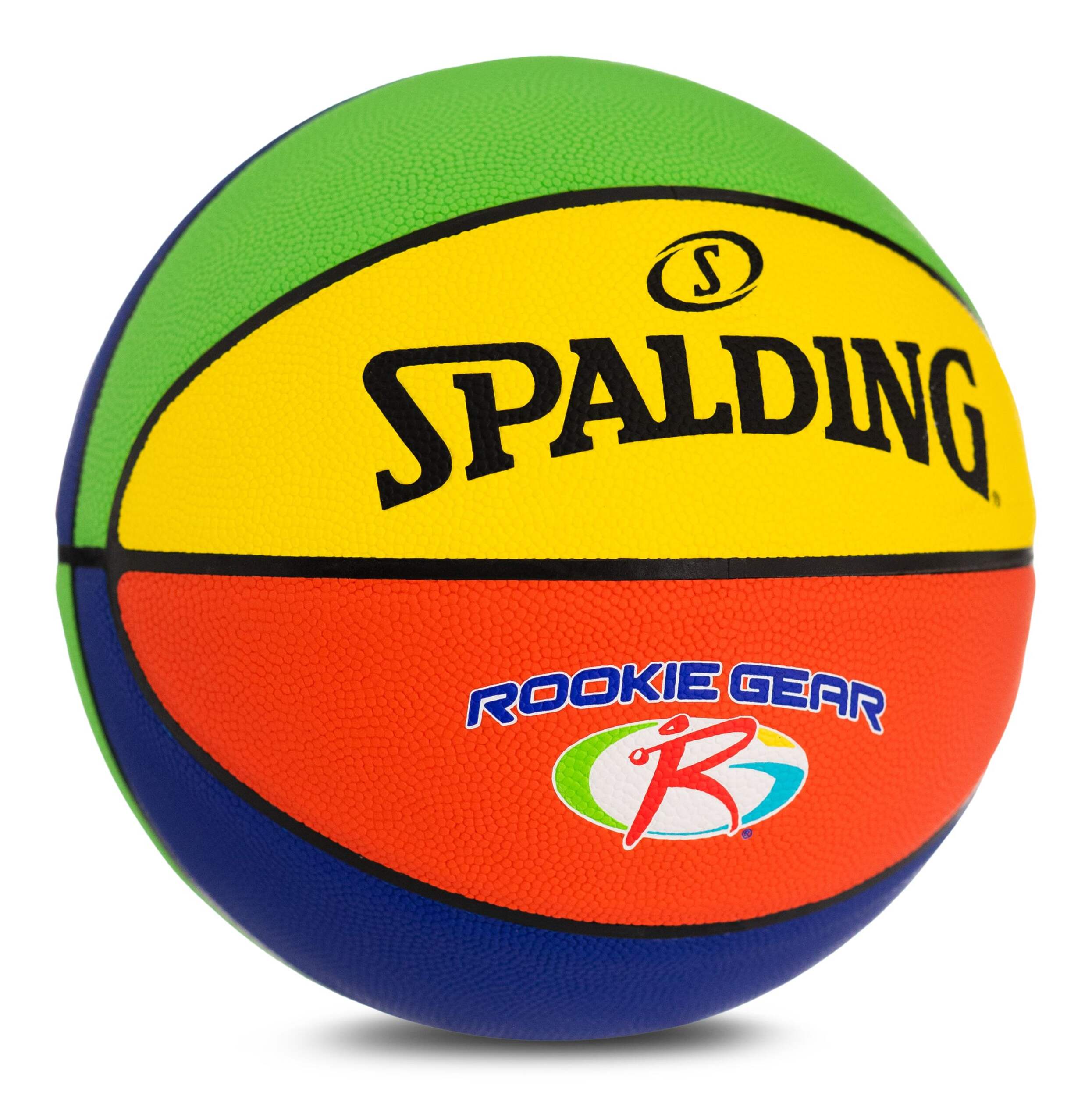 Spalding Rookie Gear Youth Kids' Indoor/Outdoor Multi-Colour Composite Basketball, Size 5 (27.5-in) Front_Three_Fourths_Angled_Right