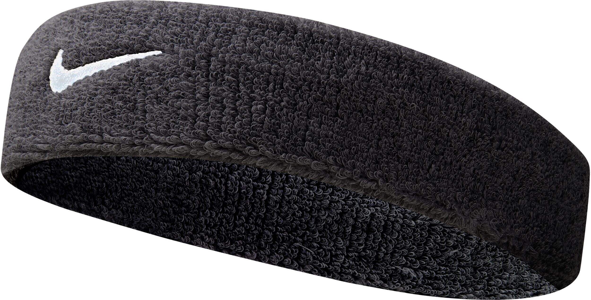 Nike Swoosh Stretch Cotton Terry Sports Headband/Sweatband Black Overhead_Plunge