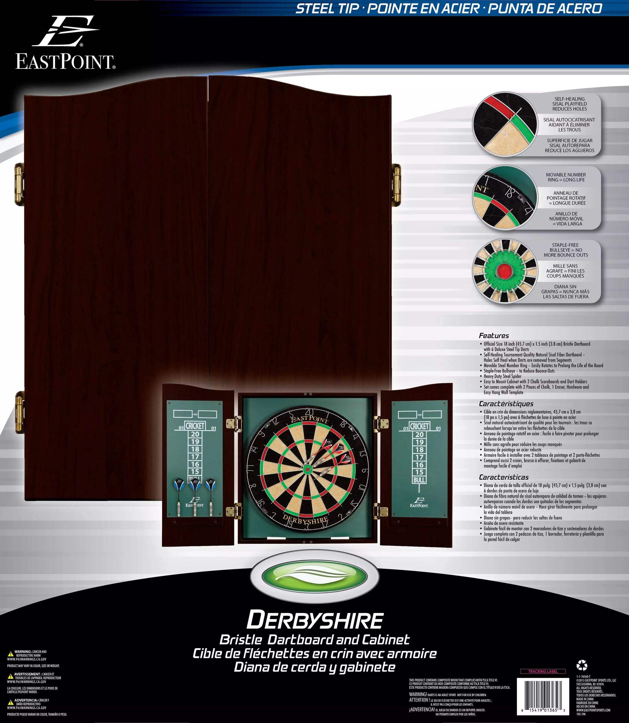 EastPoint Derbyshire Sisal Bristle Dartboard & Set w/ 6 Darts