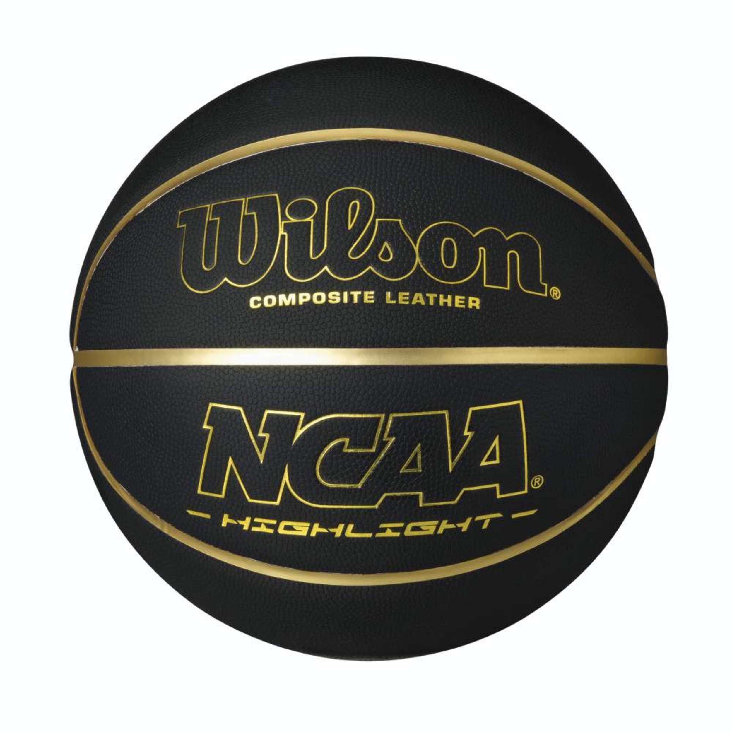 Wilson NCAA Highlight Composite Leather Basketball, Official Size 7 (29.5-in), Black/Gold Front_Elevated