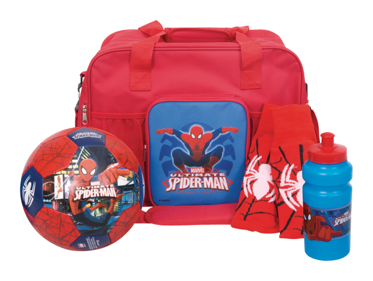 Équipement de soccer Marvel Spiderman pour enfants avec ballon,  bas/jambière, gourde et sac, paq. 4