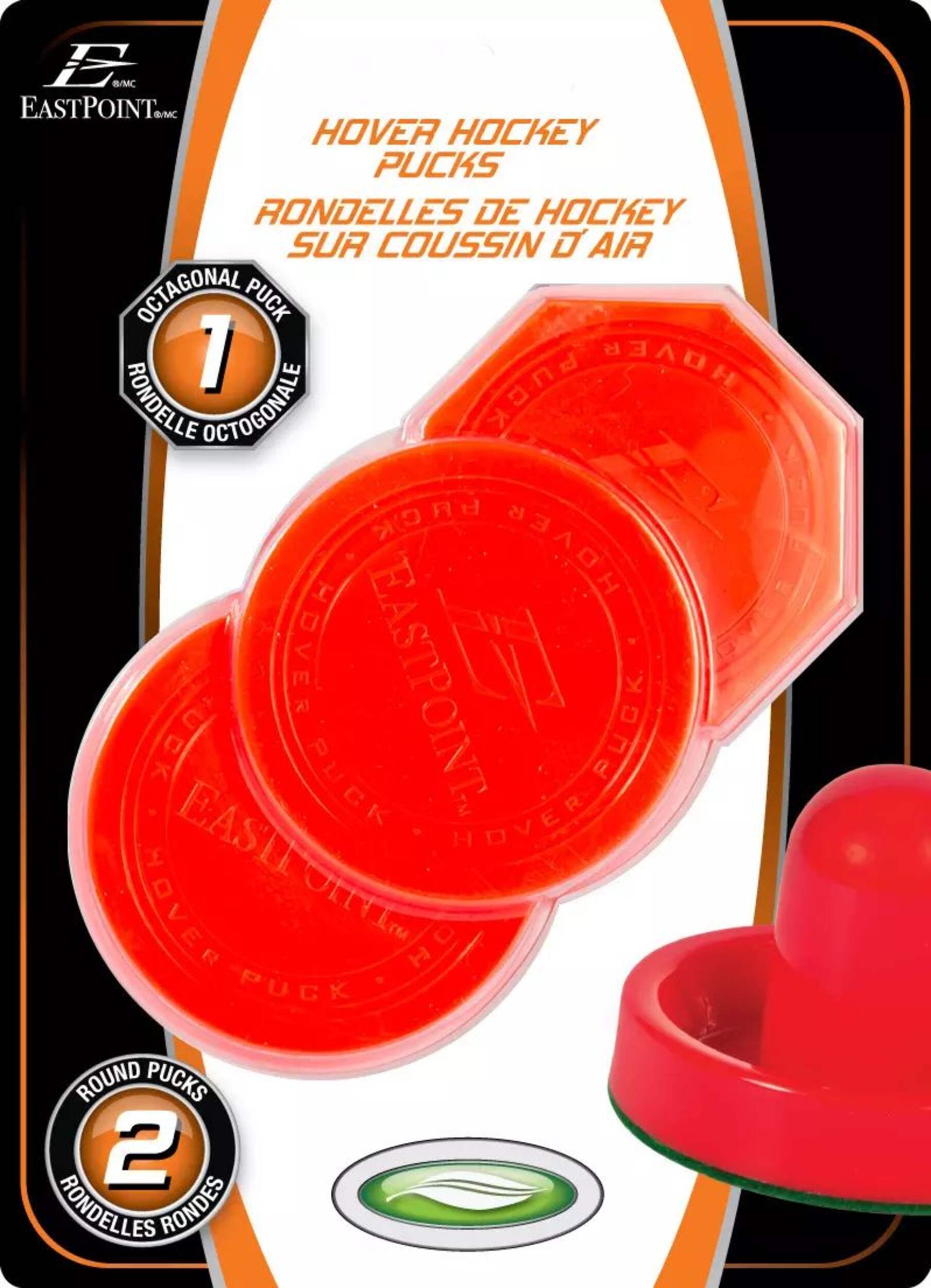 EastPoint Round & Octagonal Hover Air Table Hockey Pucks, Orange, 3-pk Front_Flat