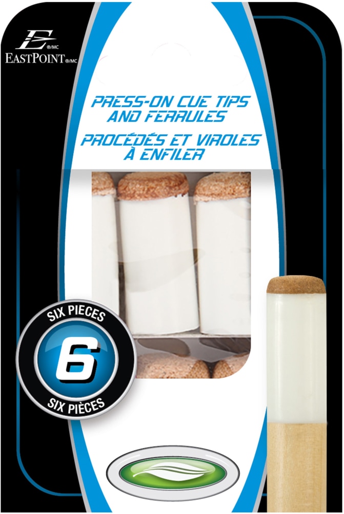 EastPoint PressOn Billiard/Pool Cue Ferrules & Leather Tips, 12mm, 6