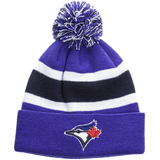 Tuque Breakaway à rebord en tricot élastique d'hiver Blue Jays de Toronto de la MLB avec pompon, bleu Front_Flat