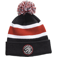NBA Toronto Raptors Breakaway Stretch Knit Cuffed Toque/Winter Beanie Hat w/ Pom Pom, Blue/Red Front_Flat