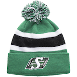 Tuque Breakaway à rebord en tricot élastique d'hiver Roughriders de la Saskatchewan de la LCF avec pompon, vert Front_Flat