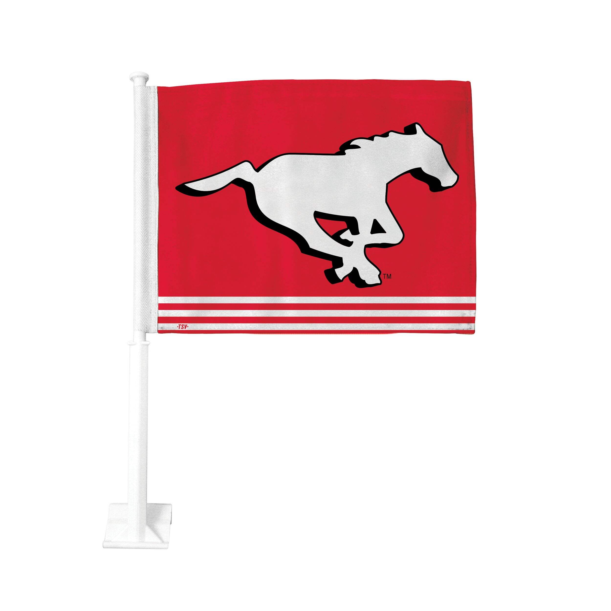 Calgary Stampeders Car Flag w/ 19-in Mounting Pole For CFL Football Fans/Collectors, Red Front_Flat