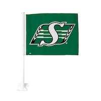 Drapeau pour voiture Roughriders de la Saskatchewan avec poteau de montage de 19 po pour amateurs et collectionneurs de football de la LCF, vert