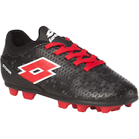 Lotto Storm Kids' Firm Ground Soccer Cleats/Shoes, Black/Red, Assorted Sizes Front_Three_Fourths_Angled_Right