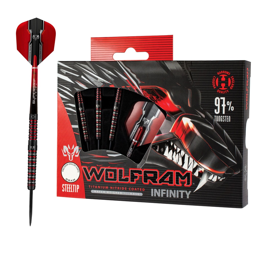 Harrows Wolfram Infinity 97 Tungsten Darts Set w/ Steel Tips, Red, 26