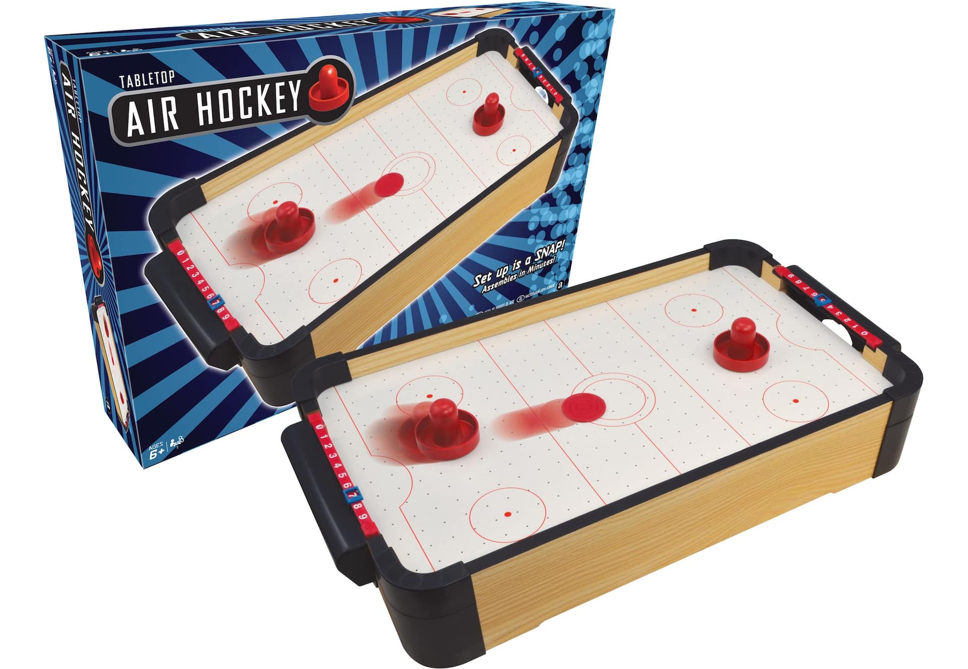 Snap 'N' Play 2-Player Table Top Hover Air Hockey Game, Wood
