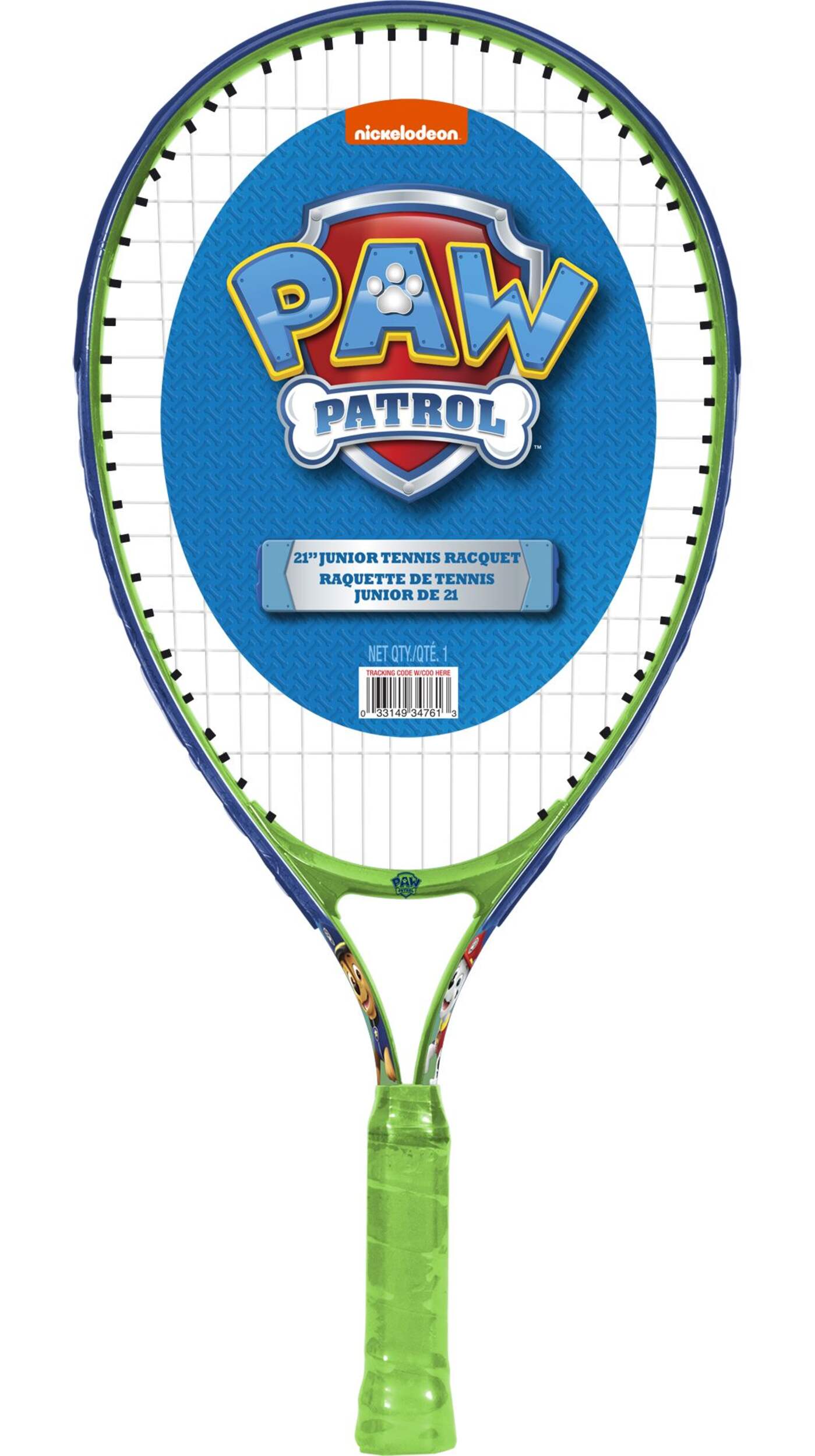Nickelodeon Paw Patrol Kids' Junior Tennis Racquet/Racket, Green/Blue, 21-in Front_Flat
