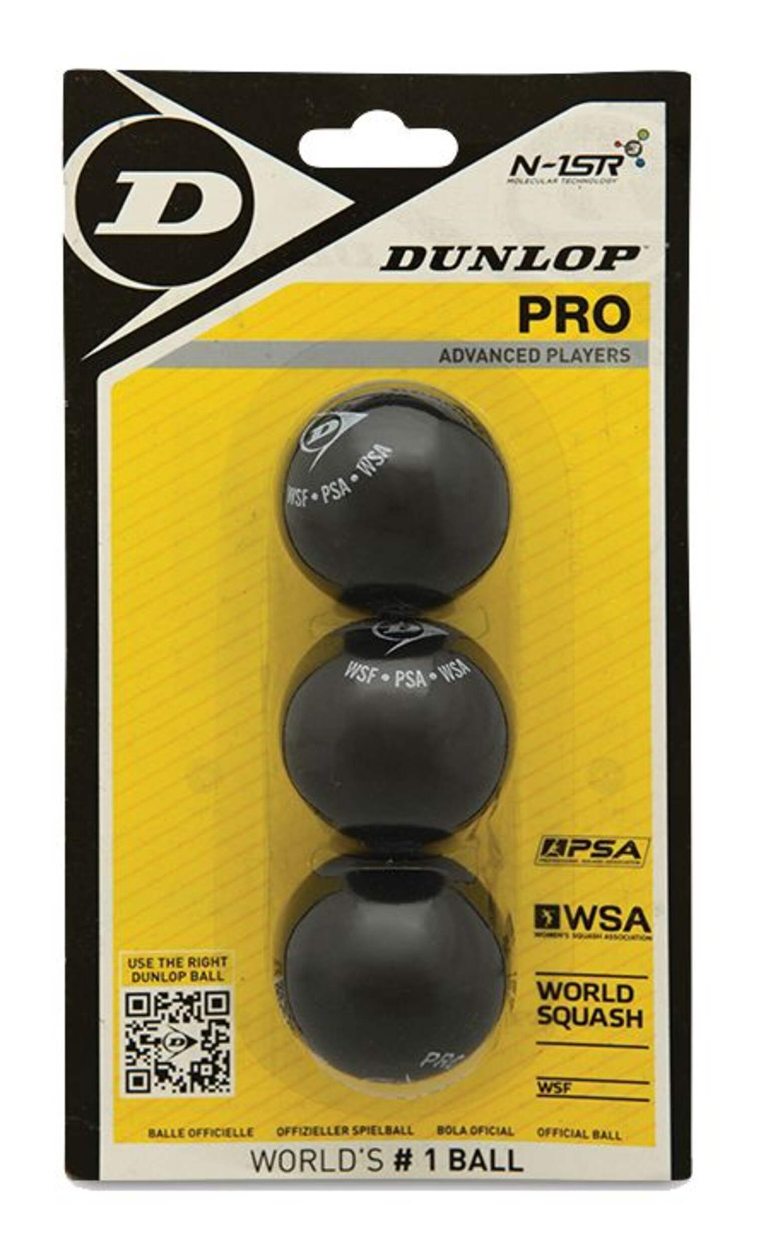 Dunlop Pro Double Yellow Dot WSF & PSA Squash Balls For Advanced Level
