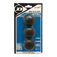 Dunlop Intro Single Blue Dot WSF & PSA Squash Balls For Beginner Level Players Black, 3-pk Front_Flat