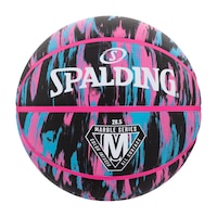 Spalding Marble Series 4Her Outdoor Rubber Basketball, Size 6 (28.5-in), Black/Pink, Front_Flat