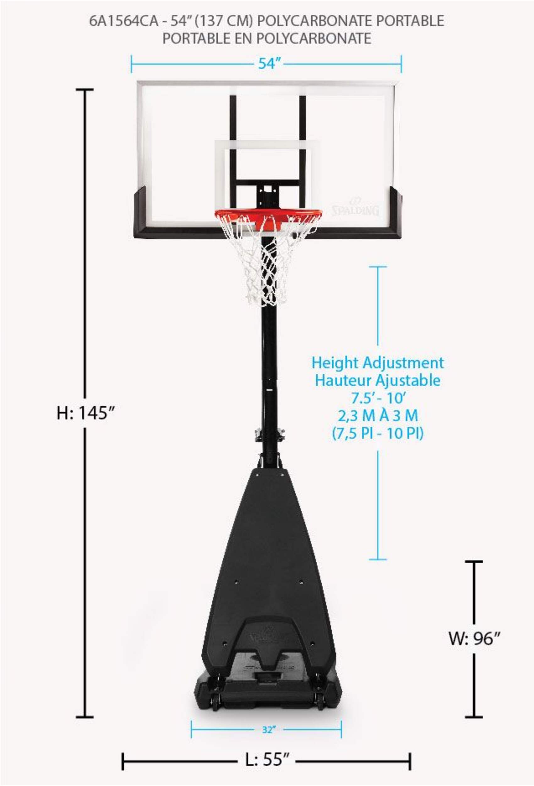 Spalding Hercules Portable Adjustable Basketball Backboard, Hoop & Net