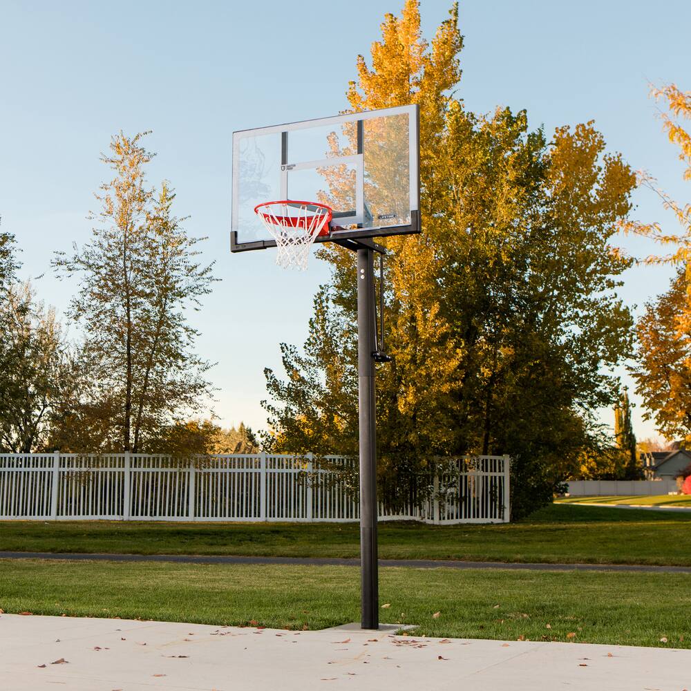 Lifetime In-Ground Adjustable Outdoor Basketball Backboard, Hoop & Net ...