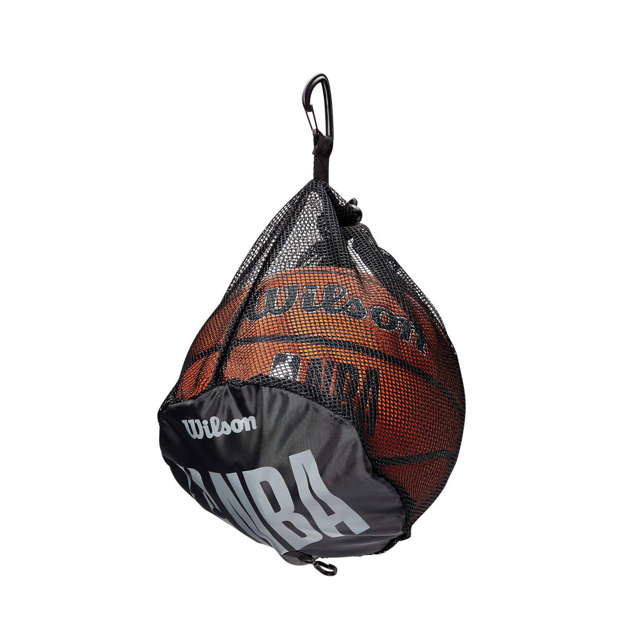 Sac de transport en filet pour 1 ballon de basketball Wilson NBA avec  mousquetons tout usage pour sac à dos, noir