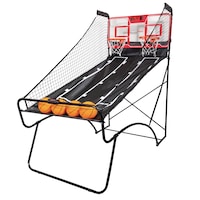 Rec-Tek MVP Basketball Arcade Game Shootout with 4 Balls & Electronic Scoreboard Front_Three_Fourths_Angled_Left