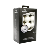 Balles de tennis de table/ping-pong Matrix de taille officielle, 3 étoiles, blanc, 40 mm, paq. 30