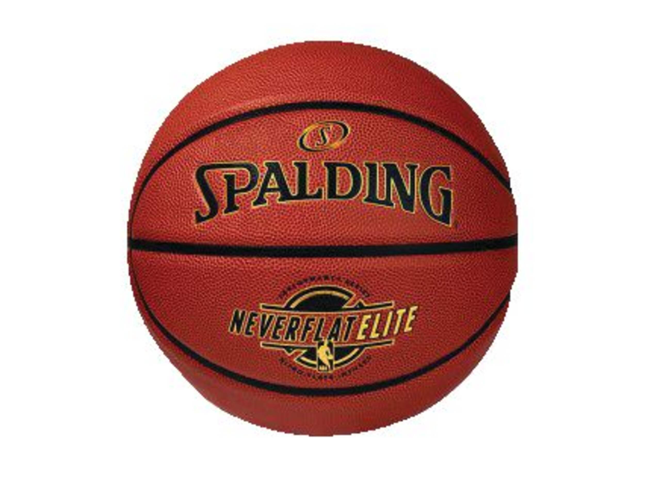 Ballon de basketball Spalding NeverFlat Elite, composite, brun, taille 6 (28-1/2 po) Front_Flat