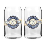 CFL Winnipeg Blue Bombers Can Glass Cup Set, Dishwasher Safe, 2-pk Front_Flat
