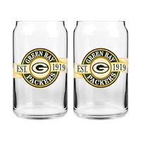 NFL Green Bay Packers Can Glass Cup Set, Dishwasher Safe, For NFL Football Fans/Collectors, 2-pk Front_Flat
