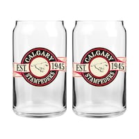CFL Calgary Stampeders Can Glass Cup Set, Dishwasher Safe, For CFL Football Fans/Collectors, 2-pk
