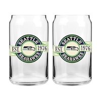 NFL Seattle Seahawks Can Glass Cup Set, Dishwasher Safe, For NFL Football Fans/Collectors, 2-pk Front_Flat