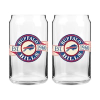 NFL Buffalo Bills Can Glass Cup Set, Dishwasher Safe, For NFL Football Fans/Collectors, 2-pk Front_Flat