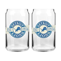 NFL Detroit Lions Can Glass Cup Set, Dishwasher Safe, For NFL Football Fans/Collectors, 2-pk Front_Flat