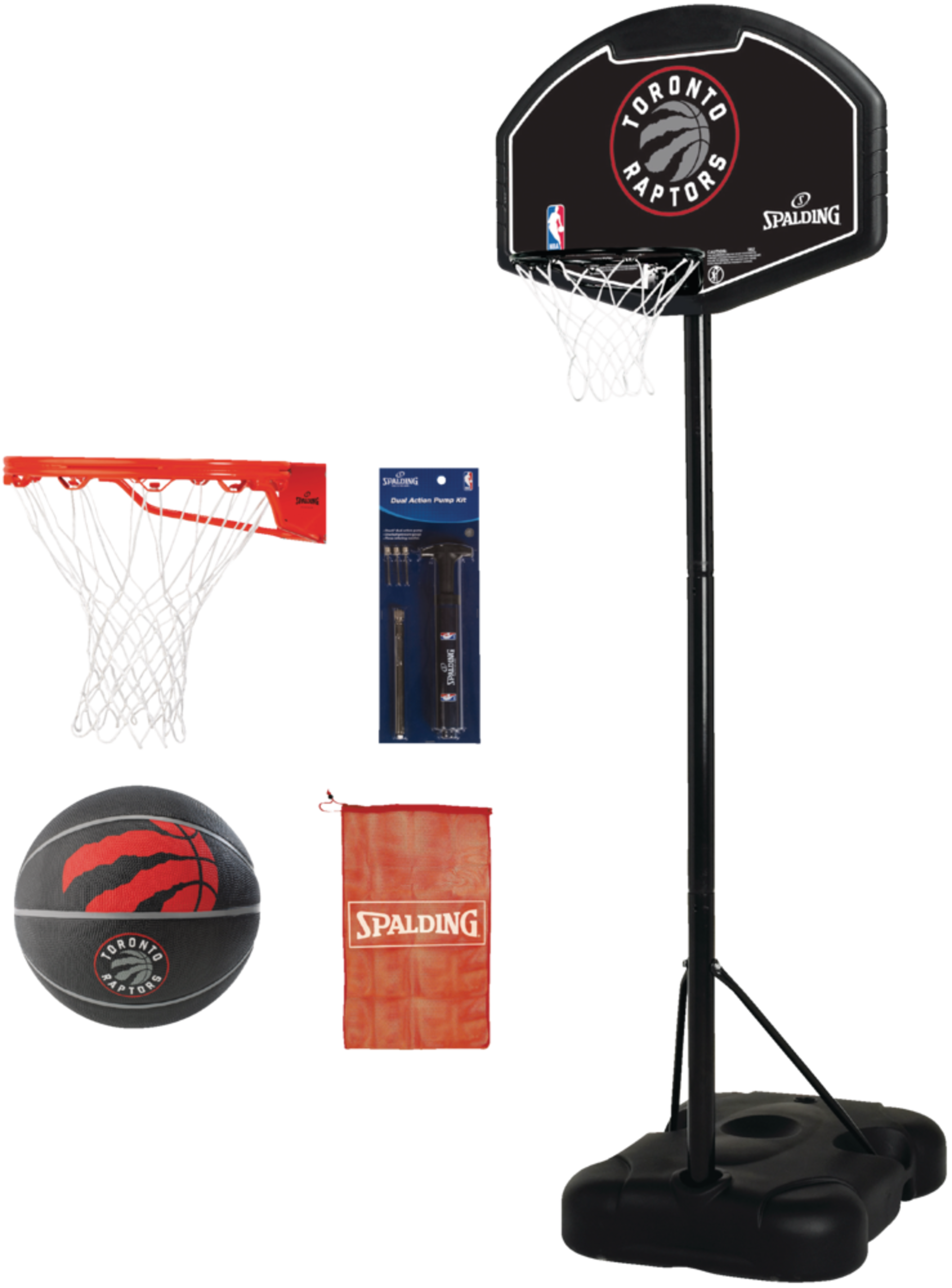 Spalding Toronto Raptors Kids' Basketball Net System w/ Rubber Basketball, Air Pump & Equipment Bag, 32-in Composite_or_Mixed