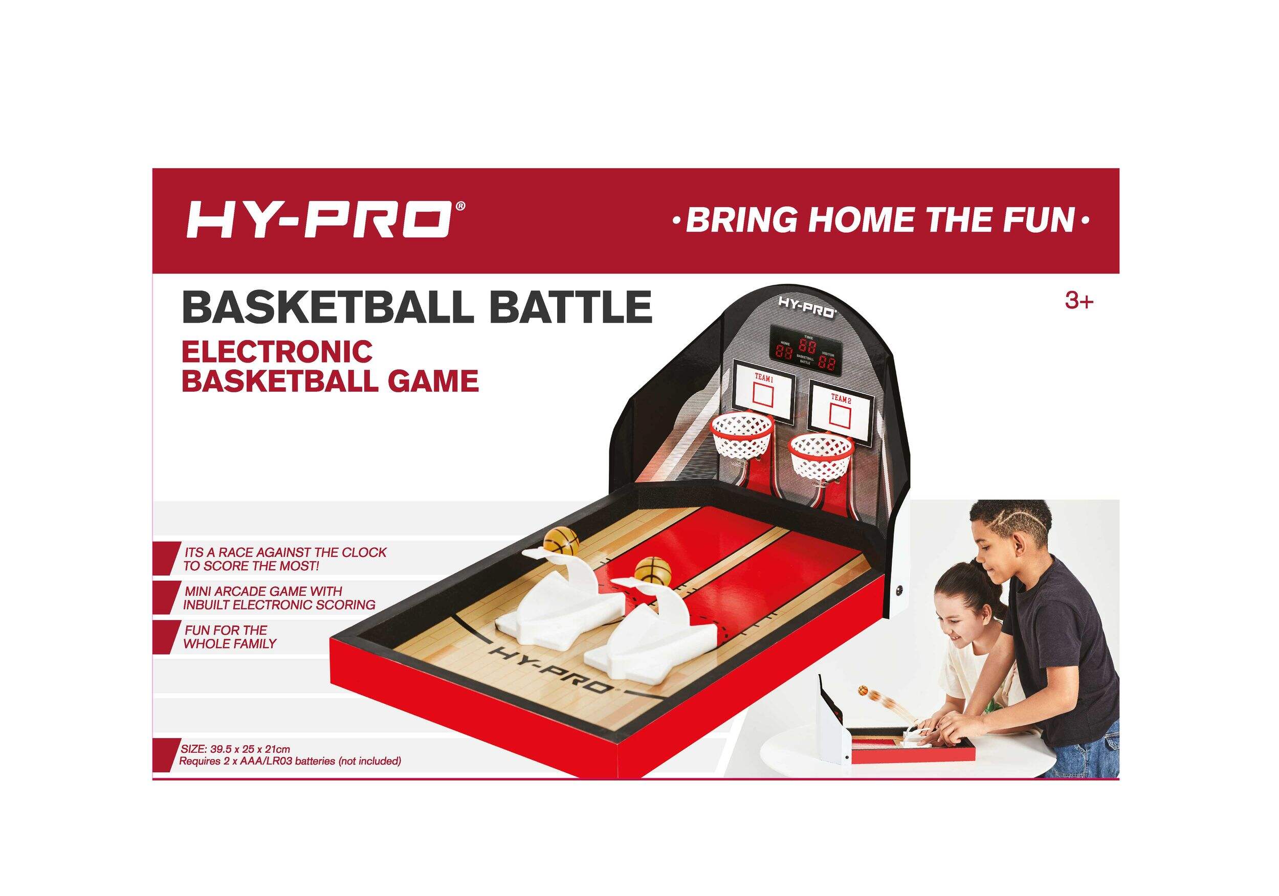 Hy-Pro 2-Player Table Top Electronic Basketball Battle Game w/ Balls & Pump Front_Flat