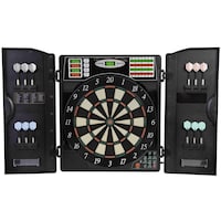 Arachnic Titanium 5400 Electronic 38-Game Dartboard & Cabinet Set w/ Soft Tip Darts & LCD Scoreboard Front_Flat