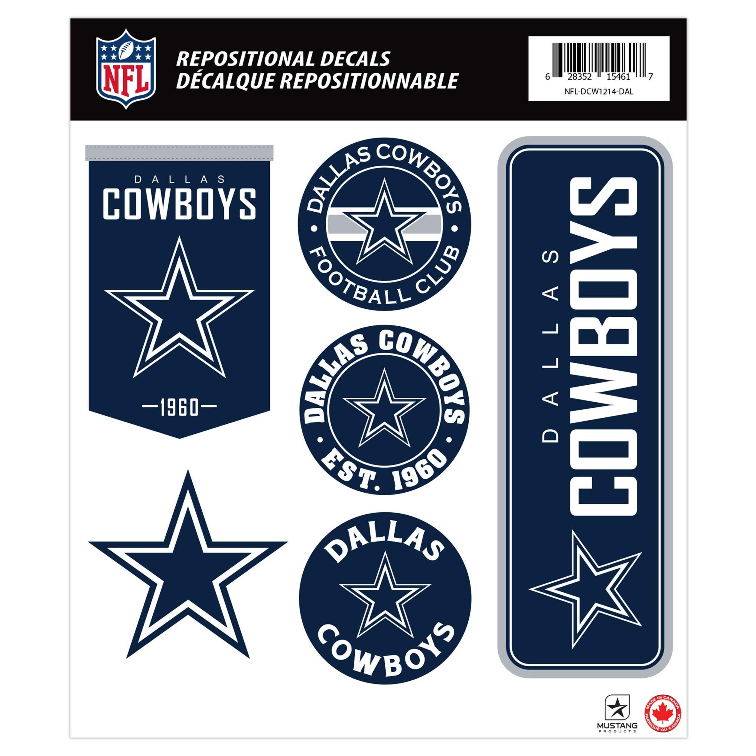 Décalcomanies murales repositionnables des Cowboys de Dallas, 12 x 14 po Front_Flat