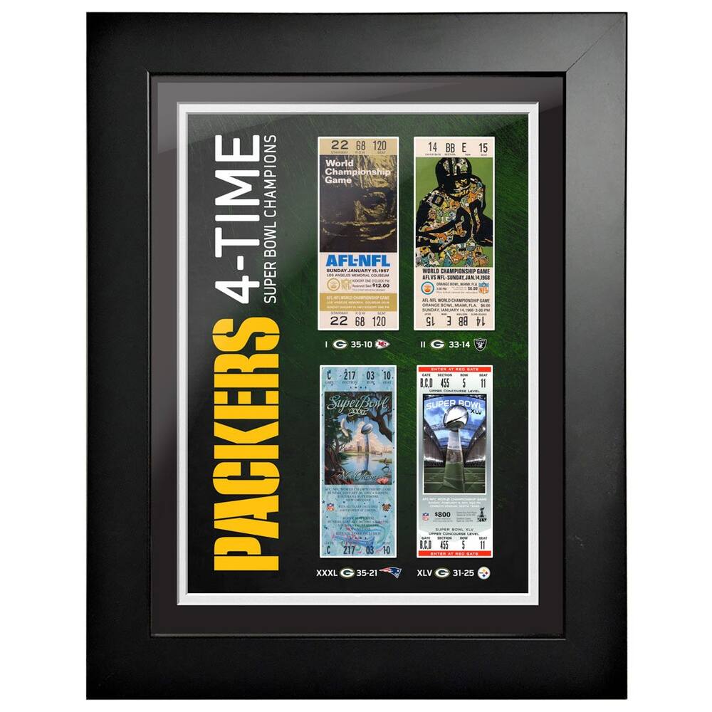 Green Bay Packers Super Bowl Champions Ticket to History Framed Artwork, 12  x 16-in