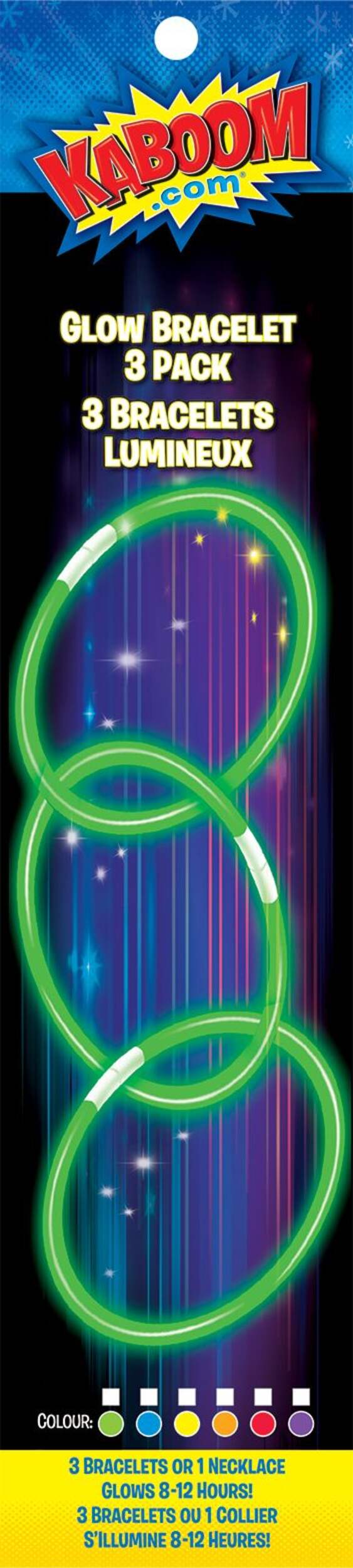 Kaboom Neon Glow Bracelets, Assorted Colours, 3-pk Front_Flat