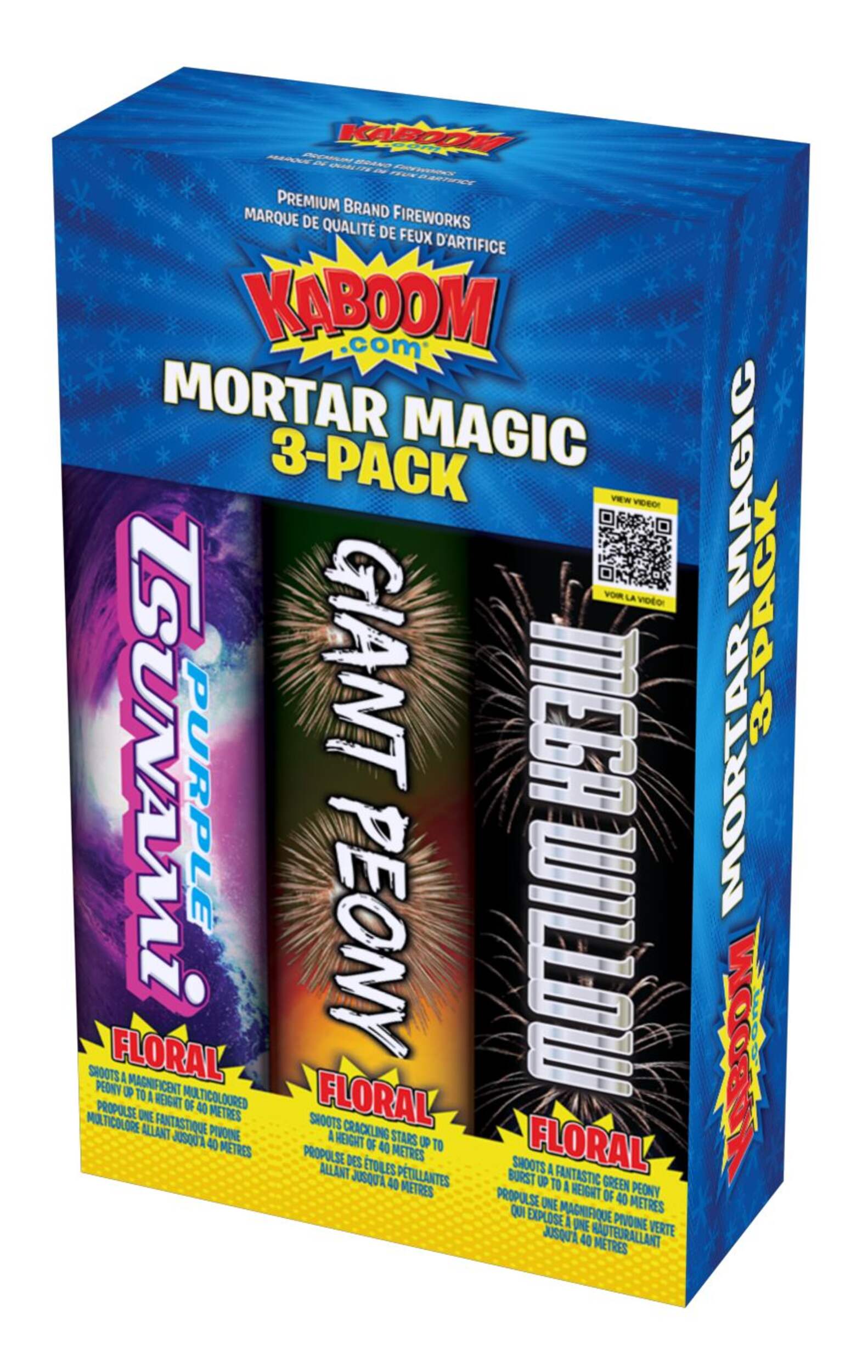 Kaboom Mortar Magic Multicoloured Fireworks, Peonies & Crackling Stars, 3-pk, 131-ft Front_Three_Fourths_Angled_Left